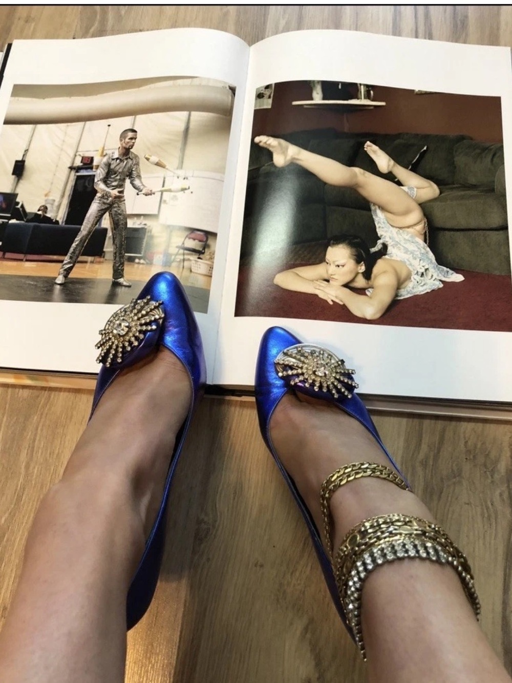 Vintage Chantal Italy Metallic Blue Leather Rhinestone Pumps Heels 6 B